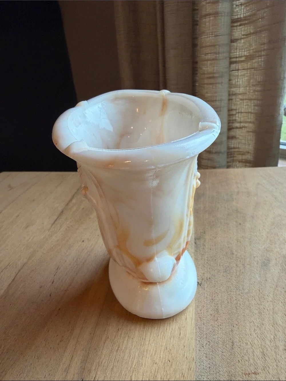 Akro Agate Lily Vase Orange Brownish Marbleized Slag Made in USA #658